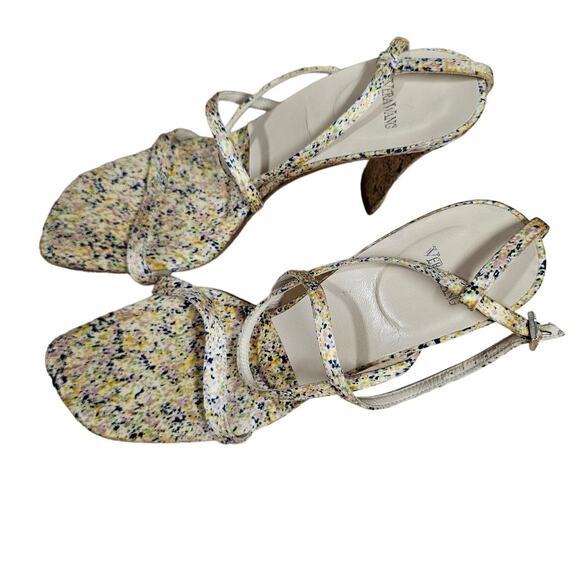 VERA WANG Strappy Ladies Silk Heels Splatter Design Size 7 - Picture 6 of 11